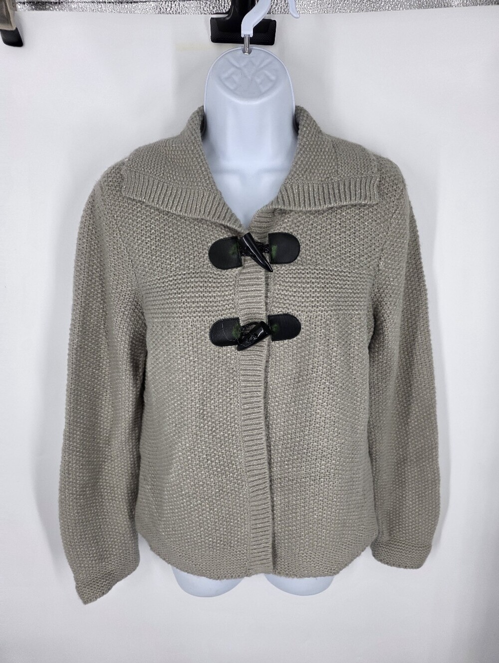 Charter Club Toggle Cardigan Sweater Jacket Gray Medium Wool Blend